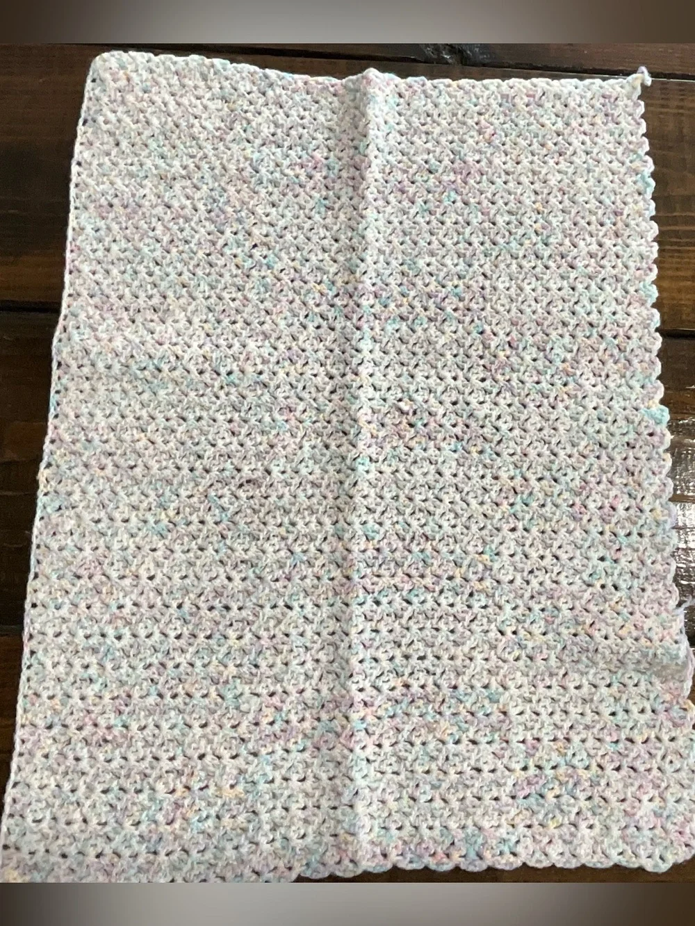 Handmade Crochet Pastel Multicolor Baby or Doll Blanket 23” x 17 1/2”